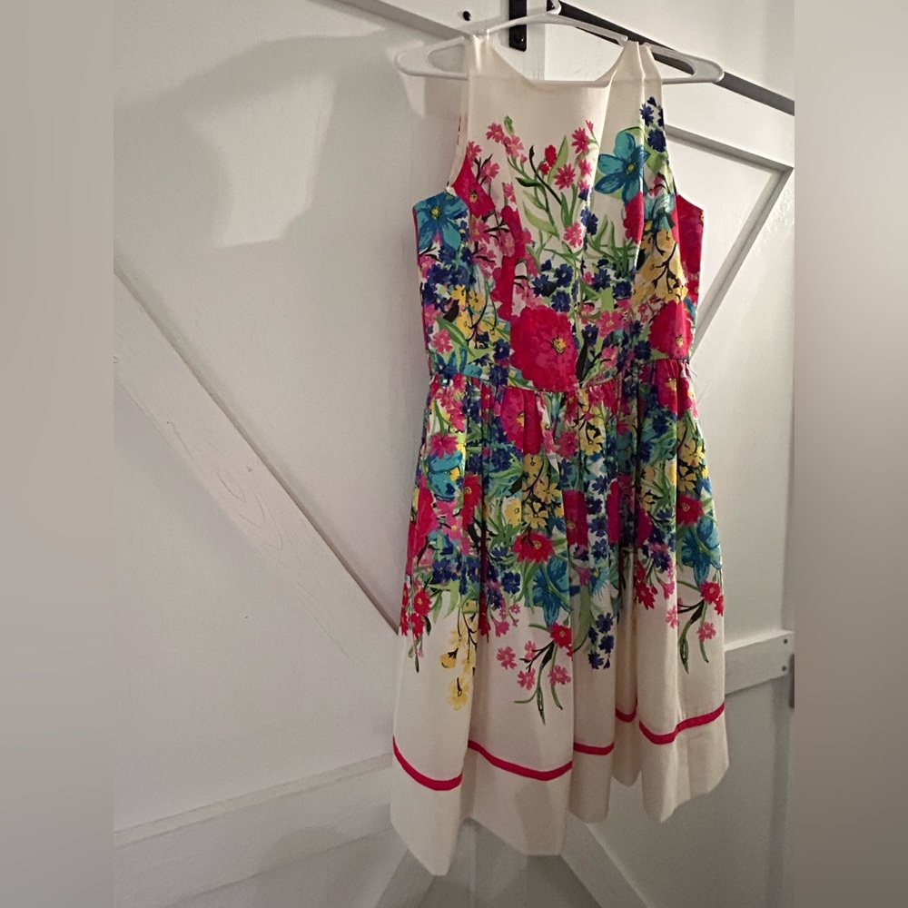 Eliza J Pleated Floral Keyhole Dress - Multicolor- Size 6